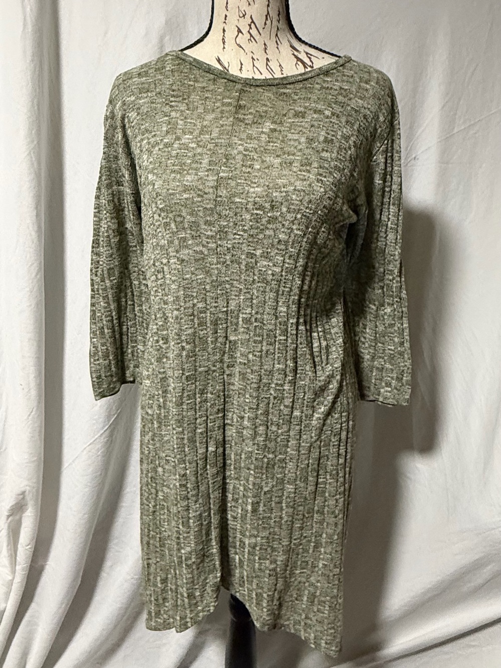 EARTHBOUND TRADING CO. Olive Marled Ribbed Knit Tunic Dress Small